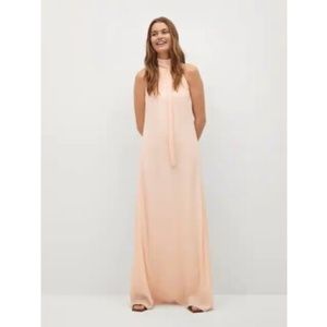 Mango Coral Halter Neck Chiffon Maxi Dress